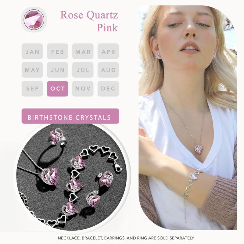 Leafael Infinity Love Heart Stud Earrings for Women, Valentine's Day Gifts for Mom, Wife, and Her, October Birthstone Crystal, Rose Quartz Pink, Silver Tone Fashion Statement Jewelry - Image 4